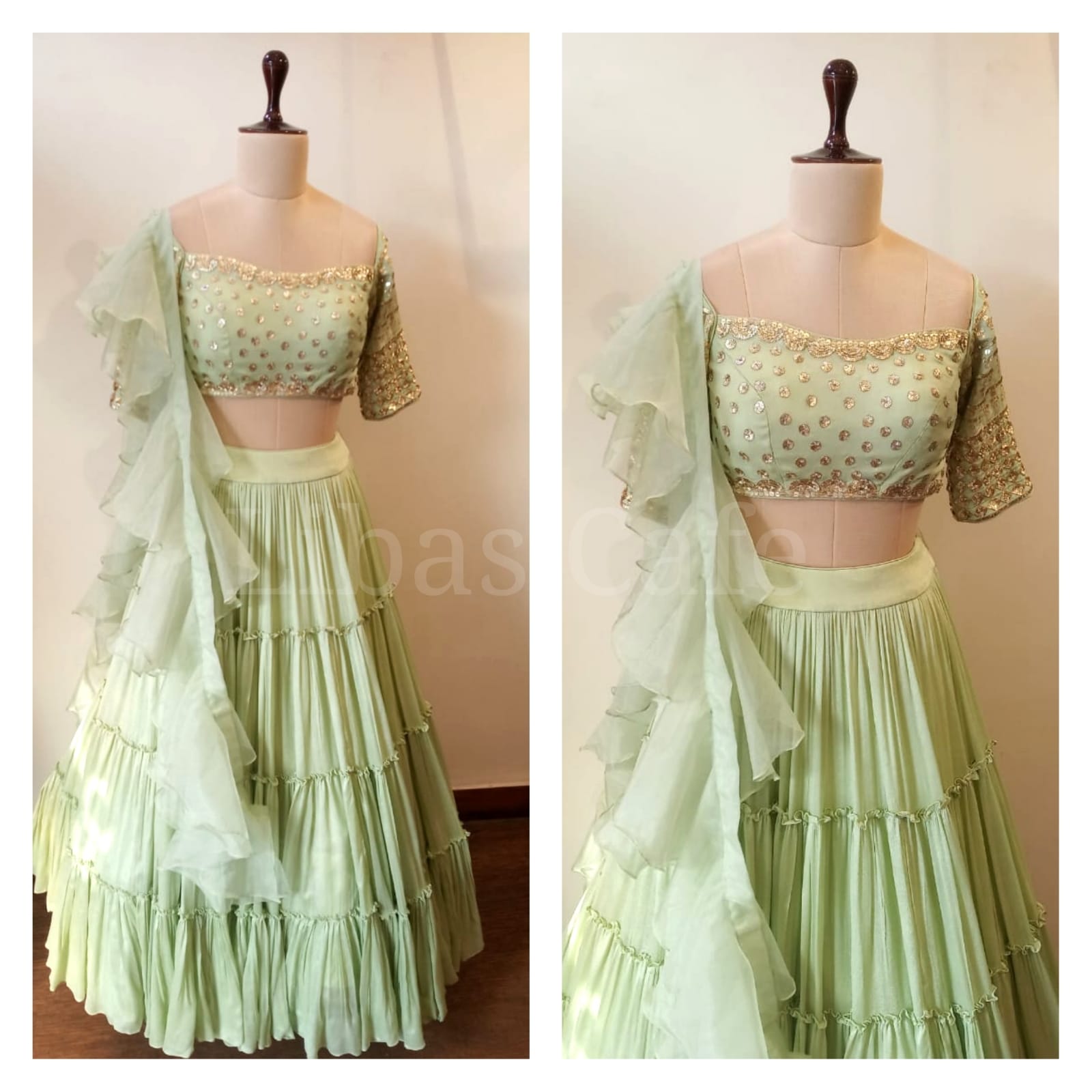 Pastel Green Layered Sequin Lehenga